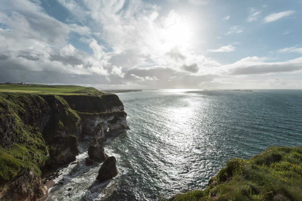 View of cliff coastline, Glenariff, County Antrim, Northern Ireland, UK